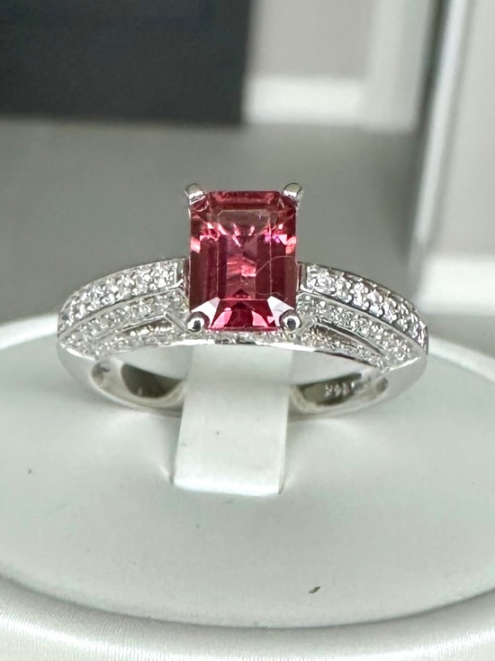 Estate Jewelry - 🔥 Vibrant Raspberry Rubellite Tourmaline & Diamond 14k White Gold Ring 💍 Sz 7